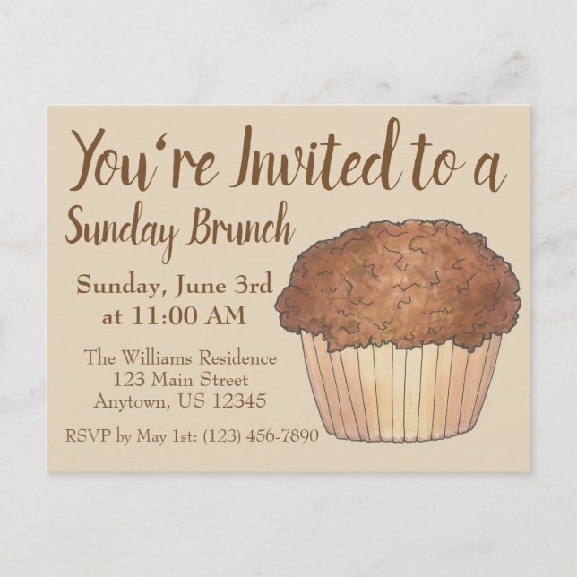 Sunday Breakfast Brunch Streusel Crumb Muffin Invitation Postcard (Front)