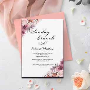 Sunday brunch Dusty Pink Boho Floral Wedding Invitation