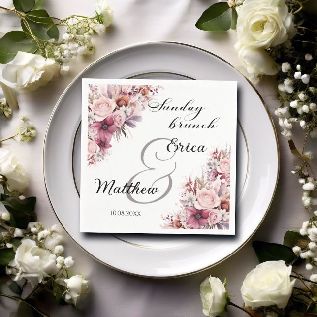 Sunday Brunch Dusty Pink Boho Floral Wedding Napkin (Creator Uploaded)