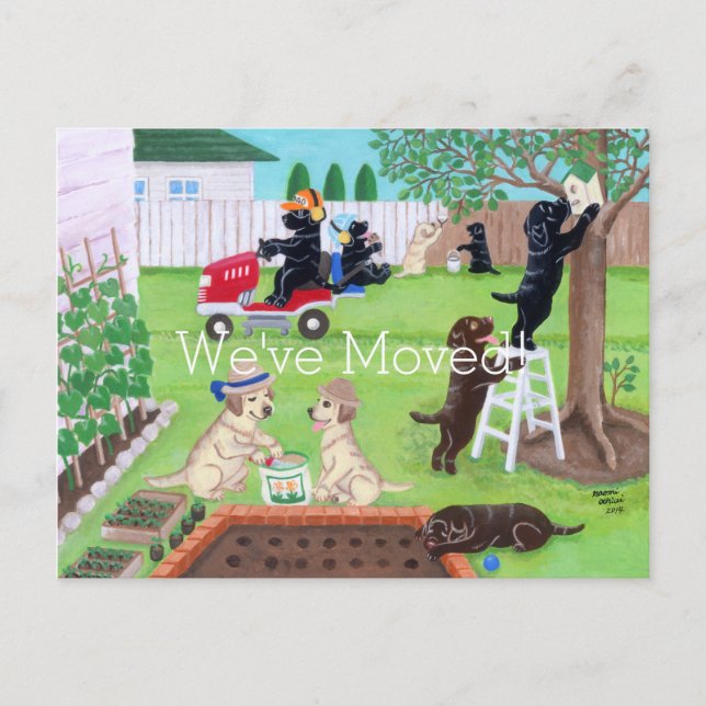 Sunday Fun Labradors Painting New Address Announcement Postcard (Front)
