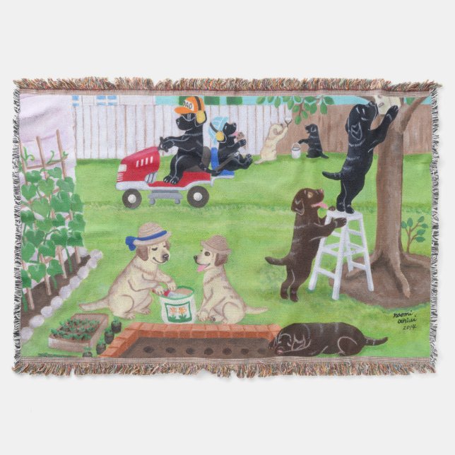 Sunday Fun Labradors Painting Throw Blanket (Front)