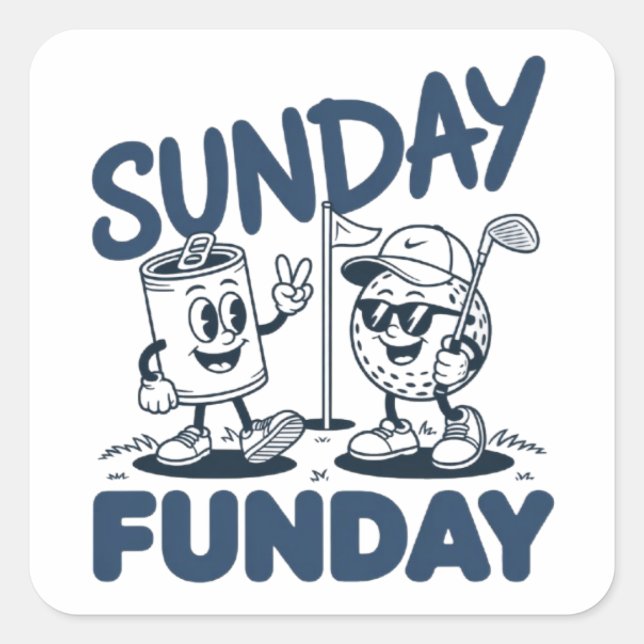 Sunday Funday Golf Funny Golfing Golfers Retro Square Sticker (Front)