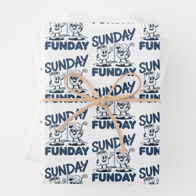 Sunday Funday Golf Funny Golfing Golfers Retro Wrapping Paper Sheet (In situ)