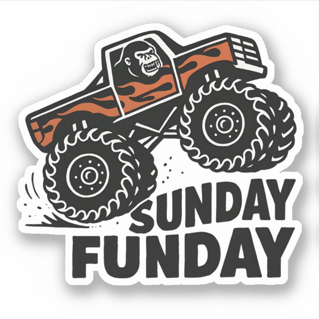 Sunday Funday Gorilla Monster Truck Funny Sticker (Front)
