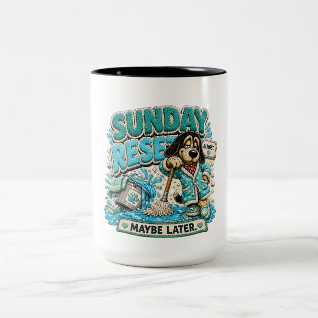 Sunday Reset Maybe Later Personalised Funny Two-Tone Coffee Mug (Center)