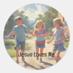 Sunday School Jesus Loves Me   Kids Play Classic Round Sticker
