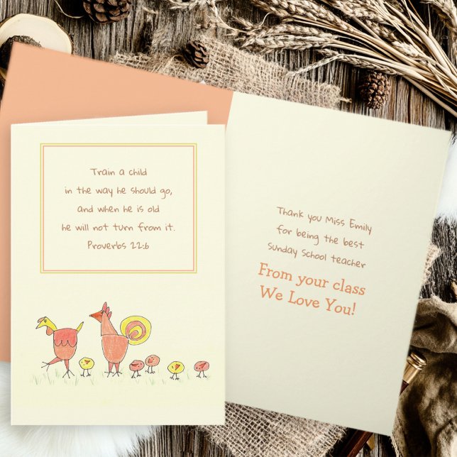 Sunday School Teacher Train Child Scripture Chicks Thank You Card (Creator Uploaded)