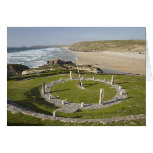 Sundial and Perran Beach, Perranporth, Cornwall,