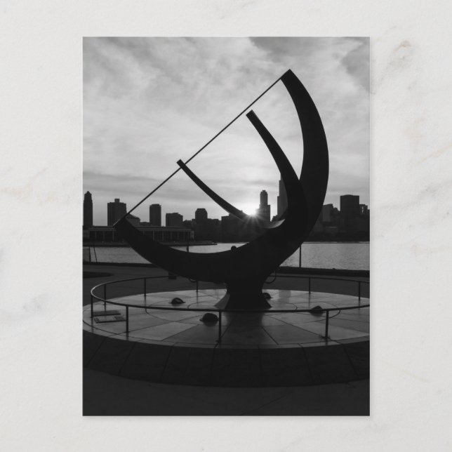 Sundial Sunset Grayscale Postcard (Front)