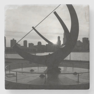Sundial Sunset Grayscale Stone Coaster