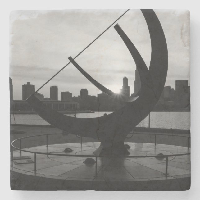 Sundial Sunset Grayscale Stone Coaster (Front)
