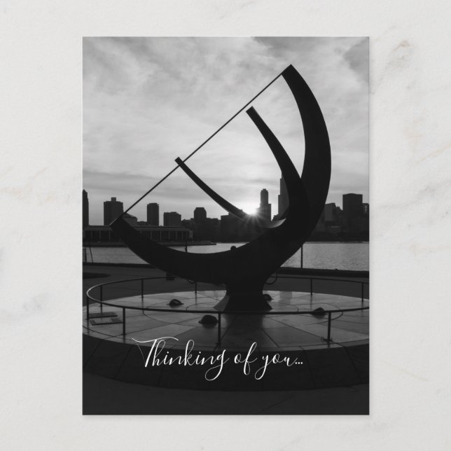Sundial Sunset Grayscale Thinking Of You Postcard (Front)