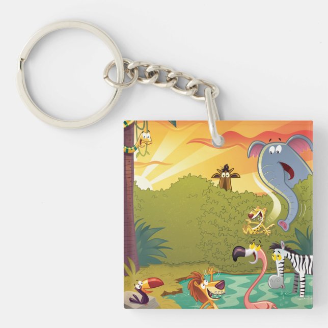 Sundown At The Water Hole Key Ring (Front)