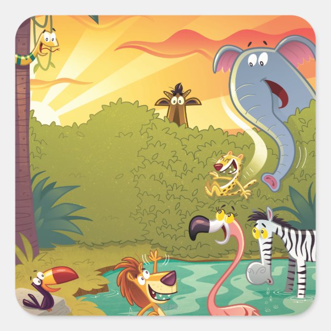 Sundown At The Water Hole Square Sticker (Front)