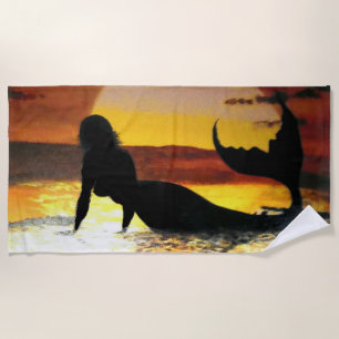 Sundown mermaid  beach towel