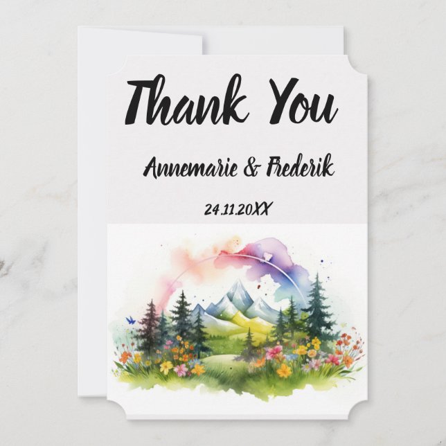 Sundown Mountain Floral Wedding Thank You Card (Front)