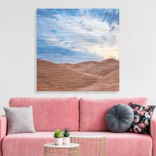 Sundown Over Sand Dunes On Wood Grain Photo Canvas Print