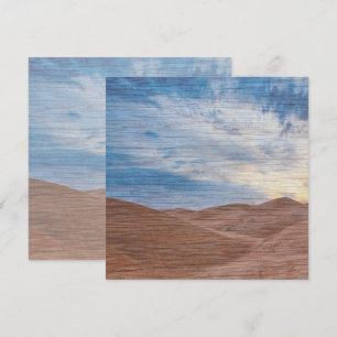 Sundown Over Sand Dunes On Wood Grain Photo Card
