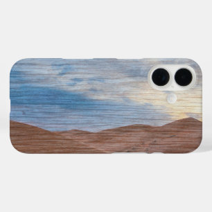 Sundown Over Sand Dunes On Wood Grain Photo iPhone 16 Case