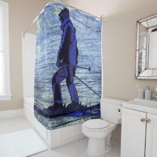 Sundown Skier Shower Curtain