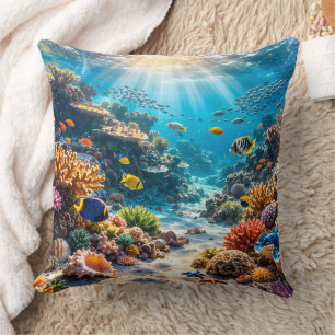 Sundrenched coral reef tropical fish and ocean Par Cushion