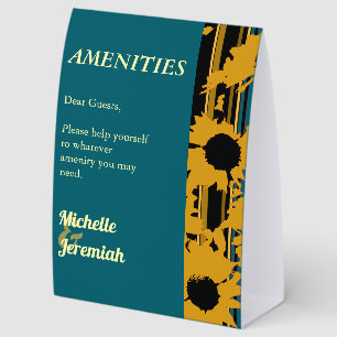Sunflowеr Teal Blue Gold Modern Wedding Amenities