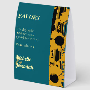 Sunflowеr Teal Blue Gold Modern Wedding Favours