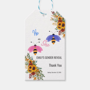 Sunflowe bee bird boy or girl gender reveal party gift tags
