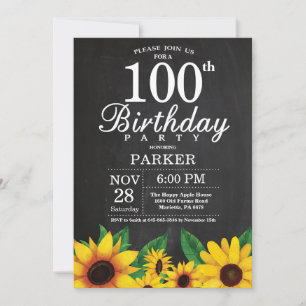 Sunflower 100th Birthday Invitation