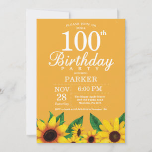 Sunflower 100th Birthday Invitation