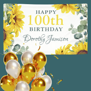 Sunflower 100th Birthday Party Banner