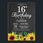Sunflower 16th Birthday Invitation<br><div class="desc">Sunflower 16th Birthday Invitation. Floral Flowers and Chalkboard Background. Country Vintage Retro. Kids Girl Birthday. 12th 13th 15th 16th 18th 20th 21st 30th 40th 50th 60th 70th 80th 90th 100th, any ages. Printable Digital. For further customisation, please click the "Customise it" button and use our design tool to modify this...</div>