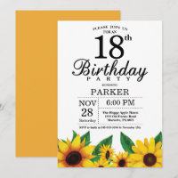 Sunflower 18th Birthday Invitation