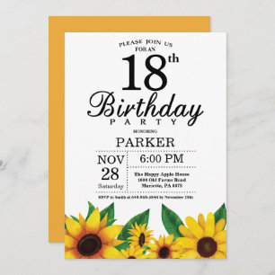 Sunflower 18th Birthday Invitation