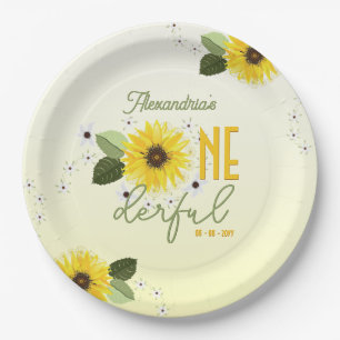 Sunflower 1st birthday paper plate