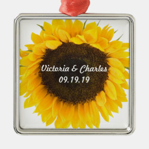 Sunflower 1st Christmas Wedding Gift Metal Ornament