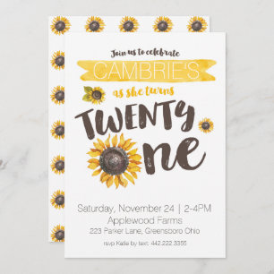 Sunflower 21st Birthday Invitation