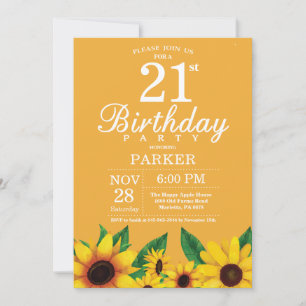 Sunflower 21st Birthday Invitation