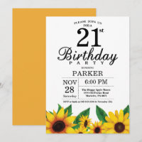 Sunflower 21st Birthday Invitation