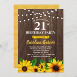 Sunflower 21st birthday invitation. Any age Invitation<br><div class="desc">ANY AGE. All text are editable.
Get this elegant and glamourous party invitation for birthday party at any age.
Designed with rustic wood,  sunflowers and string light.</div>