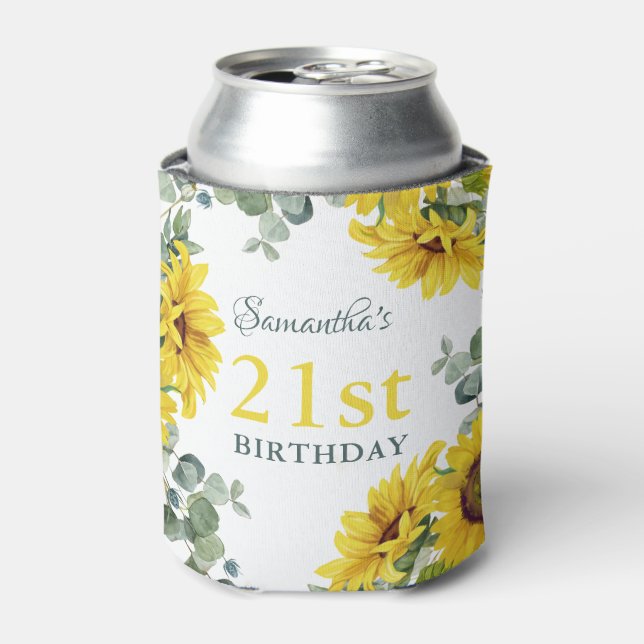 Sunflower 21st Birthday Party Can Cooler (Can Front)