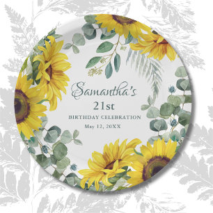 Sunflower 21st Birthday Party Paper Plate