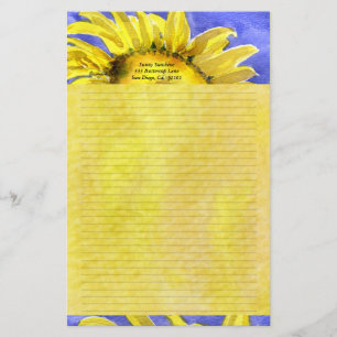 Sunflower 2 Watercolor Personalised Stationary Stationery