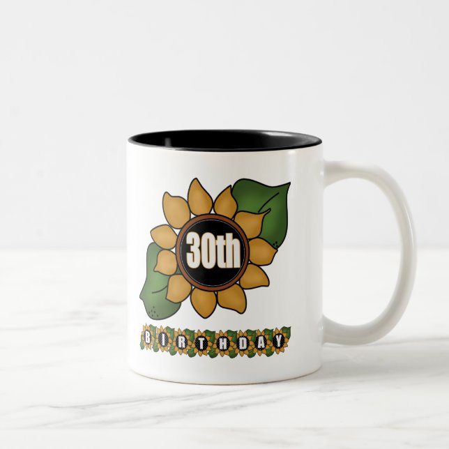 Sunflower 30th Birthday Gifts Two-Tone Coffee Mug (Right)