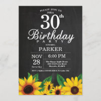 Sunflower 30th Birthday Invitation