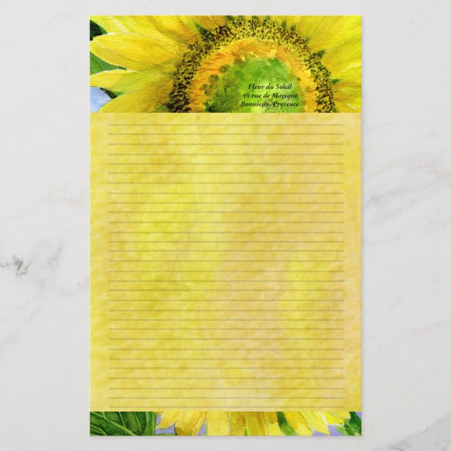 Sunflower 3 Watercolor Personalised Stationary Stationery (Front)