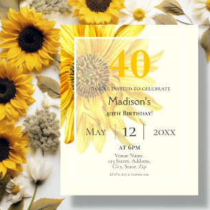 Sunflower 40th Budget Birthday Invitation