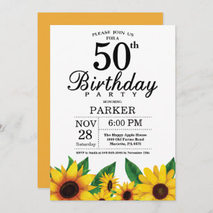 Sunflower 50th Birthday Invitation