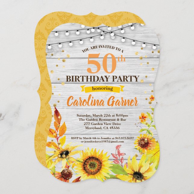 Sunflower 50th birthday invitation. Any age Invitation (Front/Back)