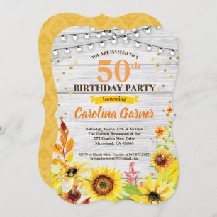 Sunflower 50th birthday invitation. Any age Invitation
